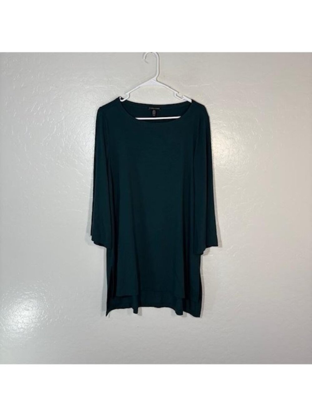 Eileen Fisher Tunic Top Womens Medium Green Stretch Viscose Spandex 3/4 Sleeve - Picture 1 of 8